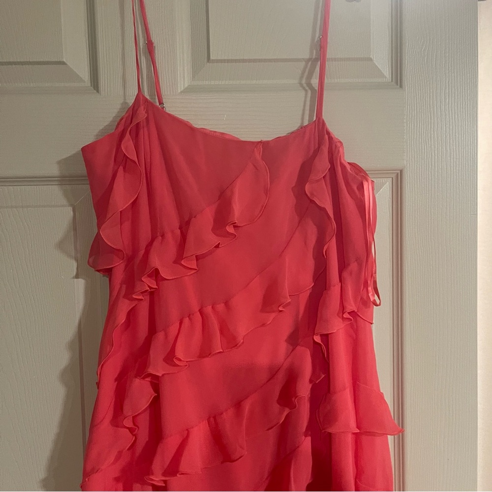 Gianni Bini NWT Taylor Chiffon Coral Watermelon Ruffle Dress Spaghetti Straps 12 - Picture 13 of 16